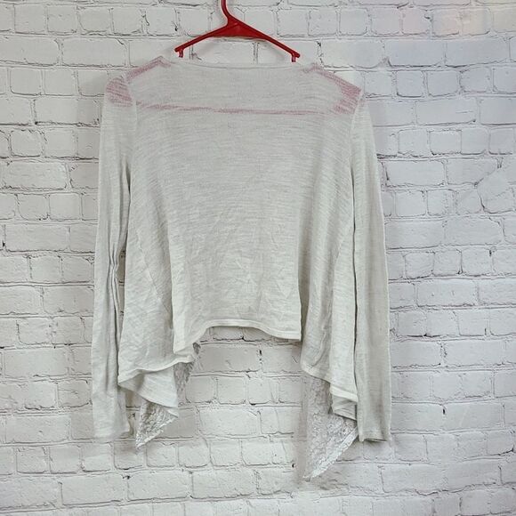 PS Aeropostale Girls 14 Cream Waterfall Open Front Cardigan Sweater Lace Trim - Picture 7 of 8